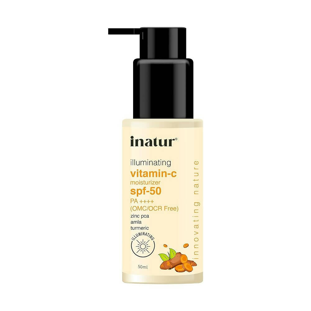 Inatur illuminating vitamin-c moisturizer SPF-50 bottle on a white background