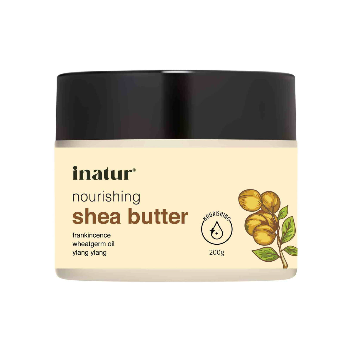 Jar of inatur nourishing shea butter on a white background