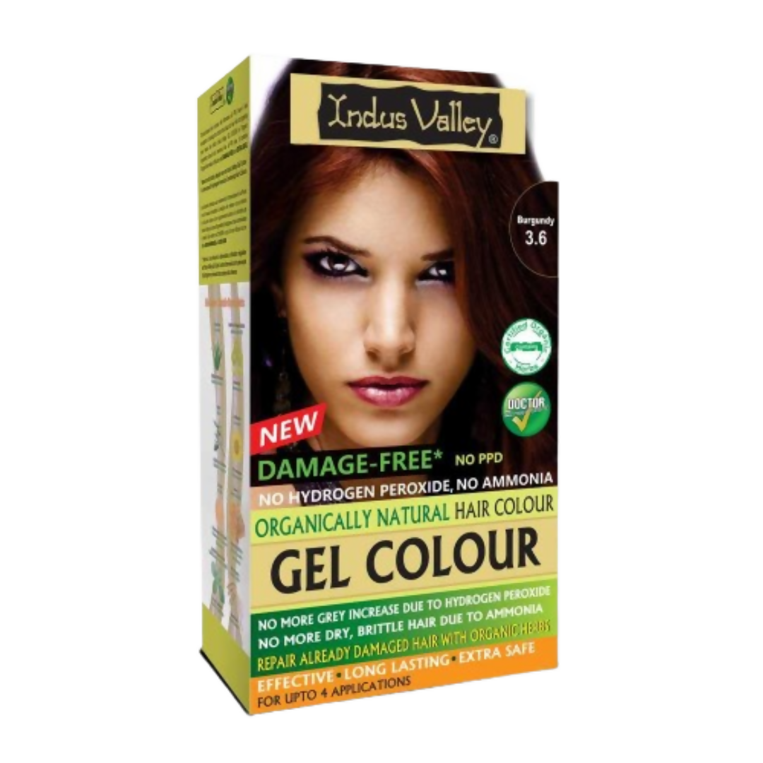 Indus Valley hair color gel packaging with a woman's face on it.