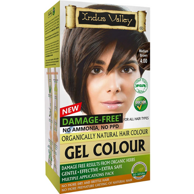 Indus Valley hair color gel packaging with a woman's face on a white background