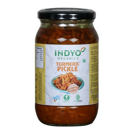 Jar of Indyo Organics Turmeric Pickle on a white background