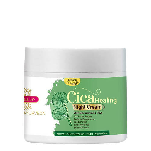 Cica Healing Night Cream jar with green and white design on a white background