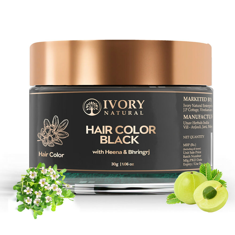 Ivory Natural hair color product with ingredients on a white background