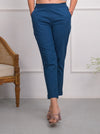 Juniper Blue Solid Cotton Pants With Partially Elasticated Waistband And Two Side Pockets
