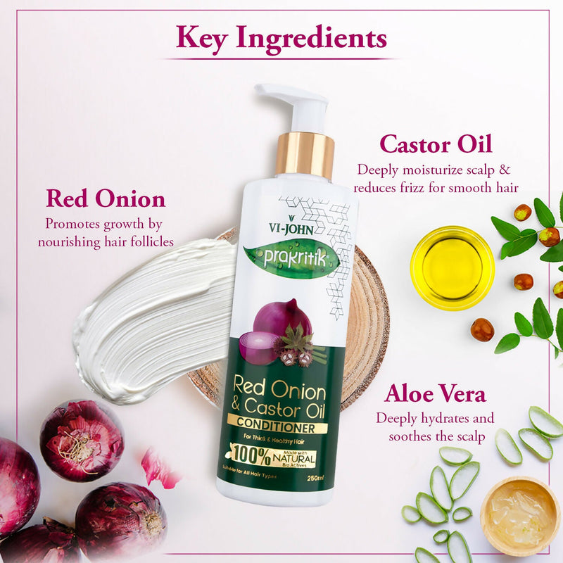 VI-JOHN Prakritik Red Onion & Castor Oil Conditioner to Prevent Dry Hair, 100% Natural Bio Actives