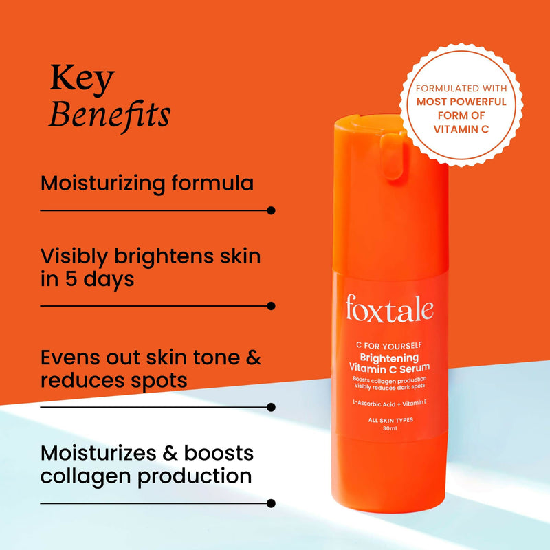 Foxtale Brightening 15% Vitamin C Face Serum With L-Ascorbic Acid And Vitamin E For Glowing Skin For Dark Spots