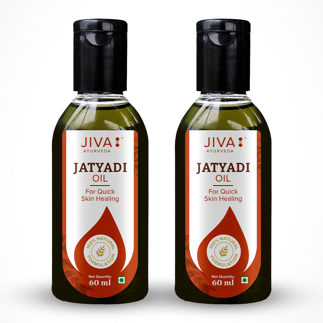 Two bottles of Jiva Ayurveda Jatyadi Oil on a white background