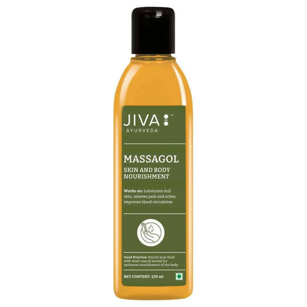 Jiva Ayurveda Massagol bottle on a white background
