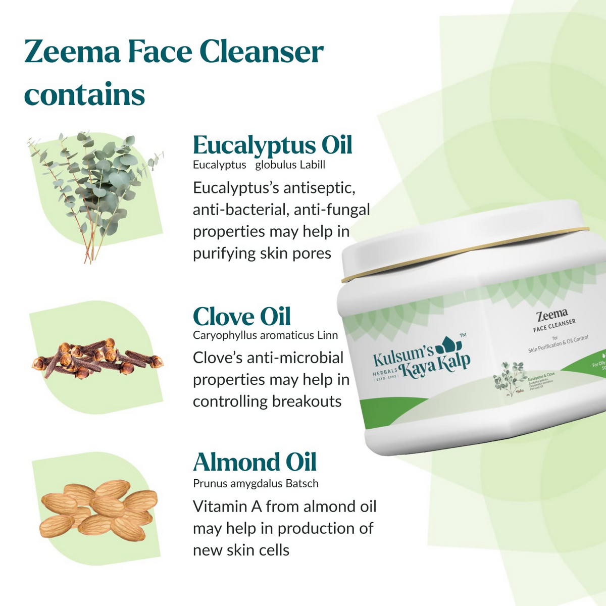 Kulsum's Kaya Kalp Zeema Face Cleanser For Skin Purification & Oil Control With Eucalyptus & Clove