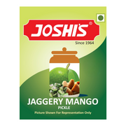 Joshi's Jaggery Mango Pickle packaging on a white background