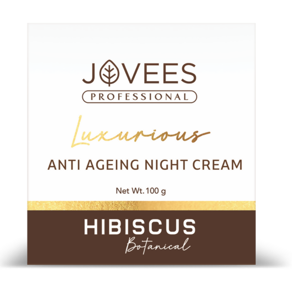 Jovees Professional Luxurious Anti Ageing Night Cream packaging with hibiscus botanical text on a white background