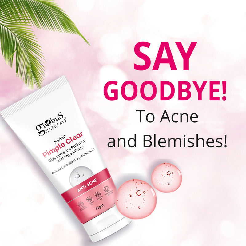 Globus Naturals Herbal Pimple Clear Glycolic & 1% Salicylic Acid Face Wash