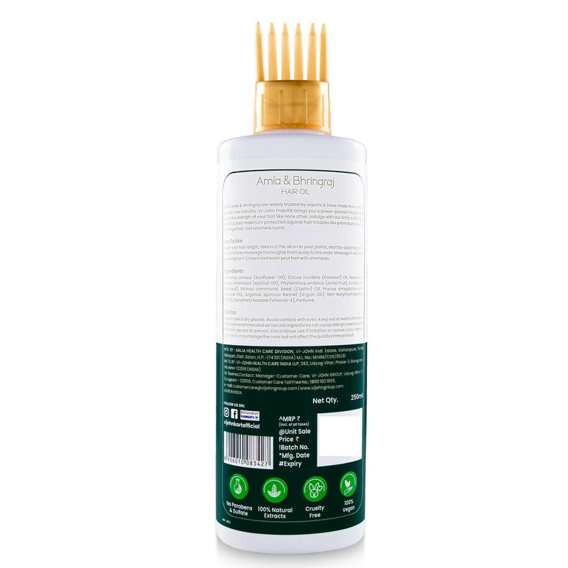 VI-JOHN Prakritik Amla & Bhringraj Hair Oil For premature greying, 100% Natural Bio-Actives