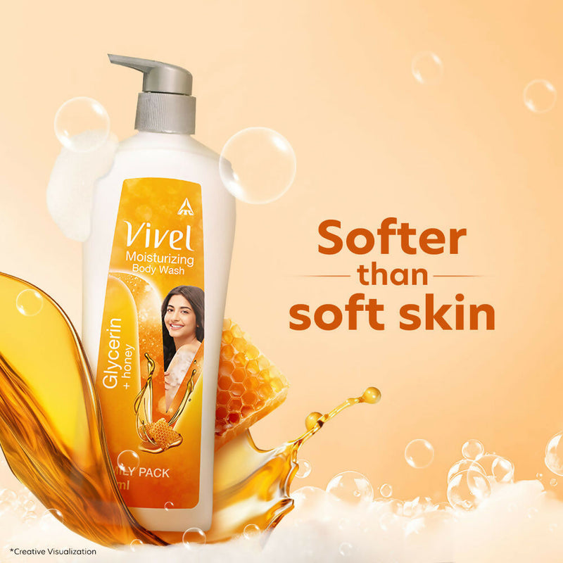 Vivel Moisturizing Body Wash Glycerin & Honey Pump Bottle Shower Gel for Soft Glowing Skin