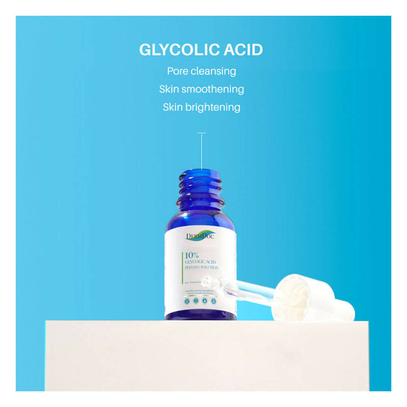 Dermdoc 10% Glycolic Acid Peeling Solution Serum, Pore Cleansing & Brightening, Normal to Oily Skin