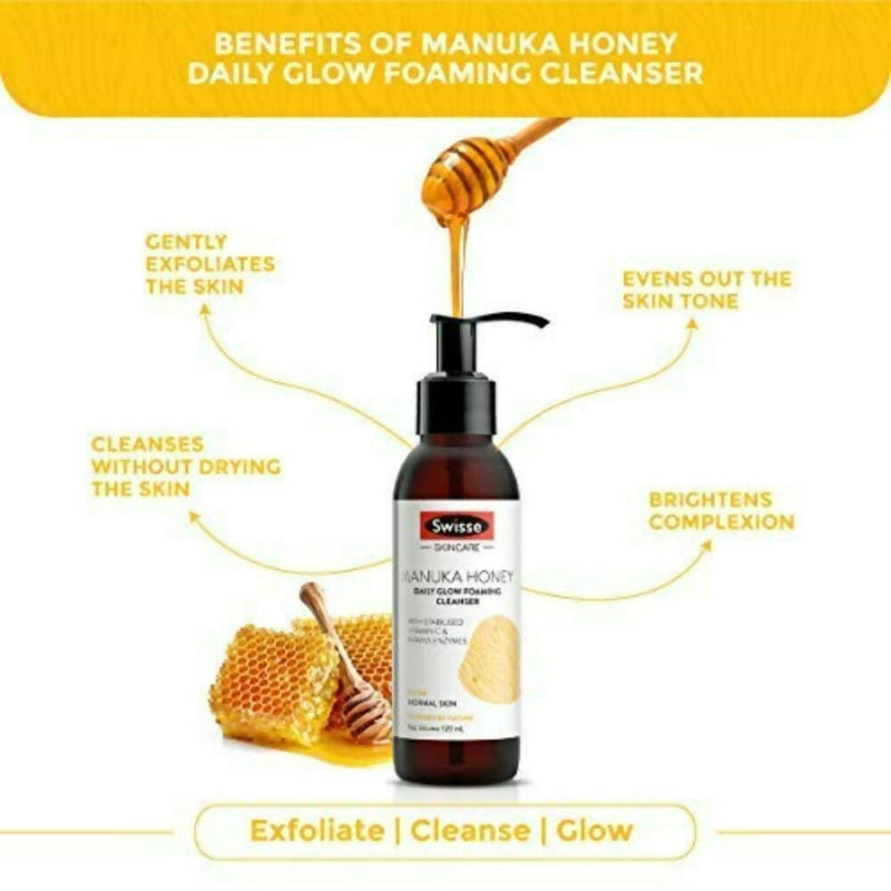 Swisse Skincare Manuka Honey Daily Glow Foaming Cleanser Face Wash with Vitamin C & Papaya Enzymes