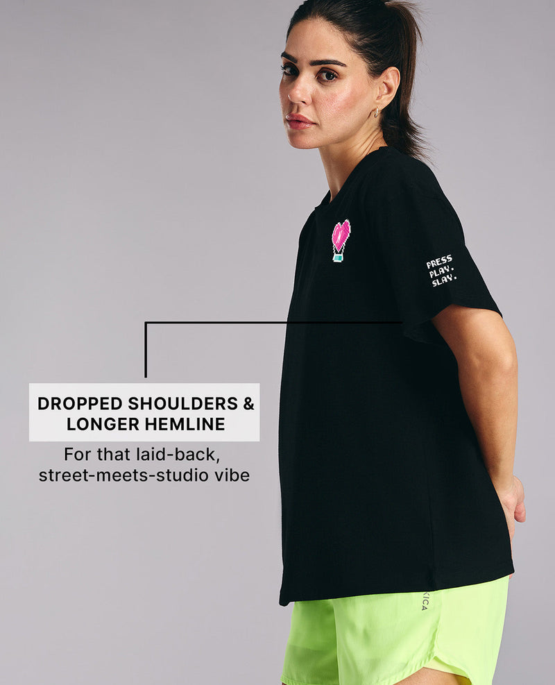 Kica Cotton Oversized Printed Graphic Tshirt -KIC019 NL BLACK