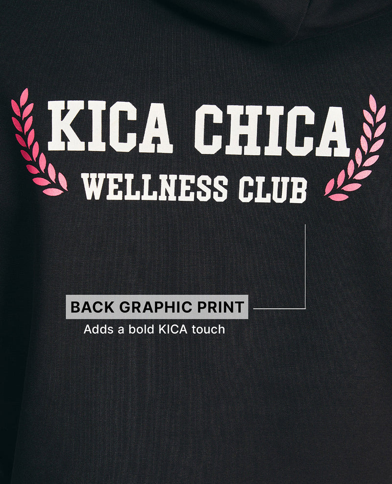 Kica KIC605 Black Cropped Hoodie - In Cotton Terry Fabric