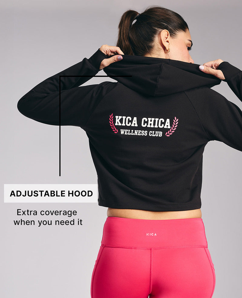 Kica KIC605 Black Cropped Hoodie - In Cotton Terry Fabric
