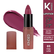 Lipstick with 'Kinded' branding on a white background