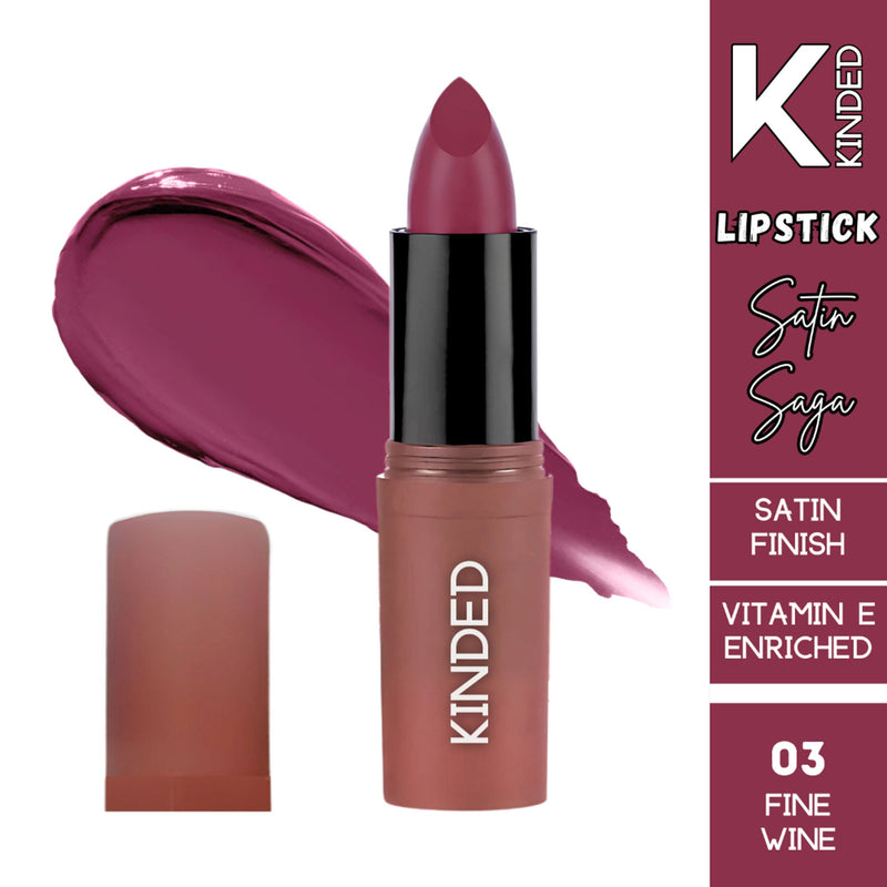 Lipstick with 'Kinded' branding on a white background