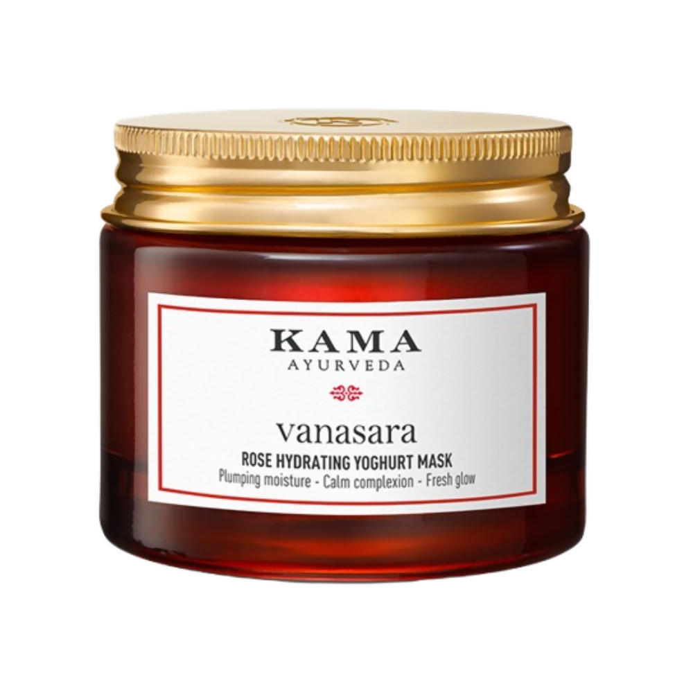 Kama Ayurveda vanasara rose hydrating yoghurt mask jar on a white background