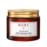 Kama Ayurveda Vanasara Turmeric Brightening Clay Mask jar with gold lid on a white background
