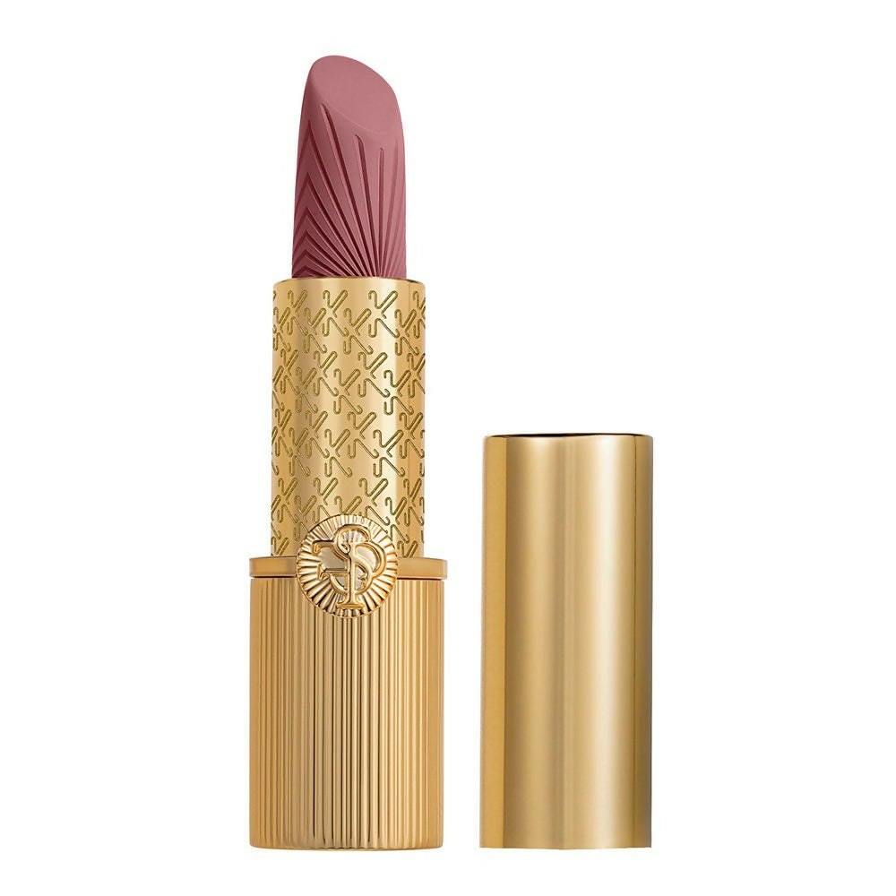 Lipstick with gold casing on a white background