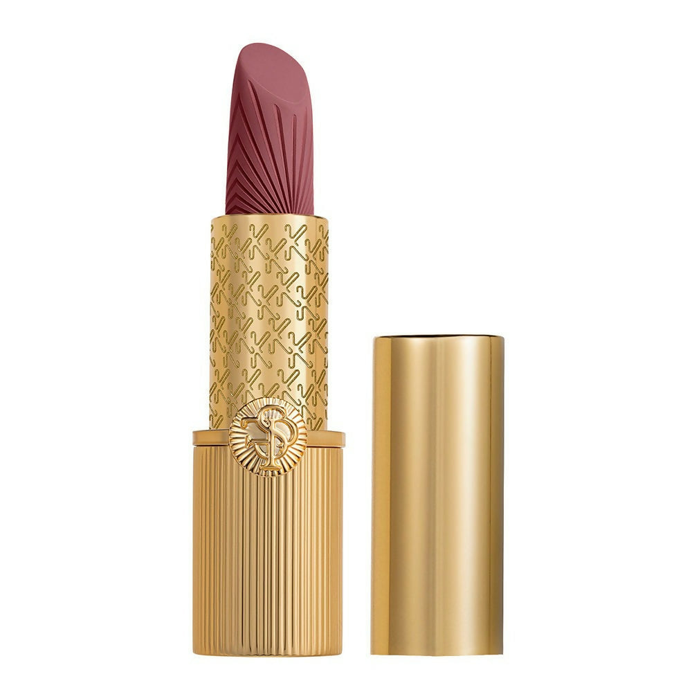 Lipstick with gold casing on a white background