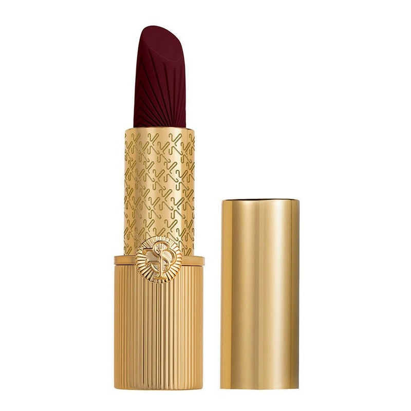 Brown lipstick with gold case on a white background