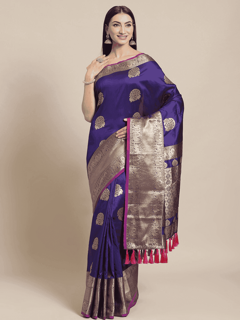 Indigo Colour Kanjivaaram Soft Silk Kanchi Zari Weaving Saree