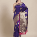 Indigo Colour Kanjivaaram Soft Silk Kanchi Zari Weaving Saree