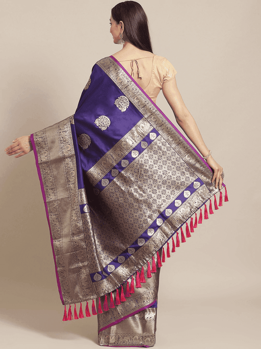 Indigo Colour Kanjivaaram Soft Silk Kanchi Zari Weaving Saree