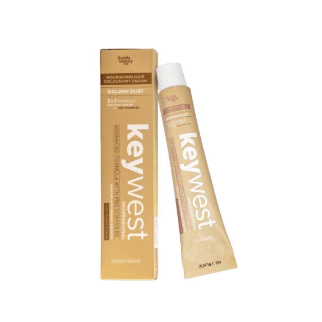 Key West hair color cream and packaging on a white background