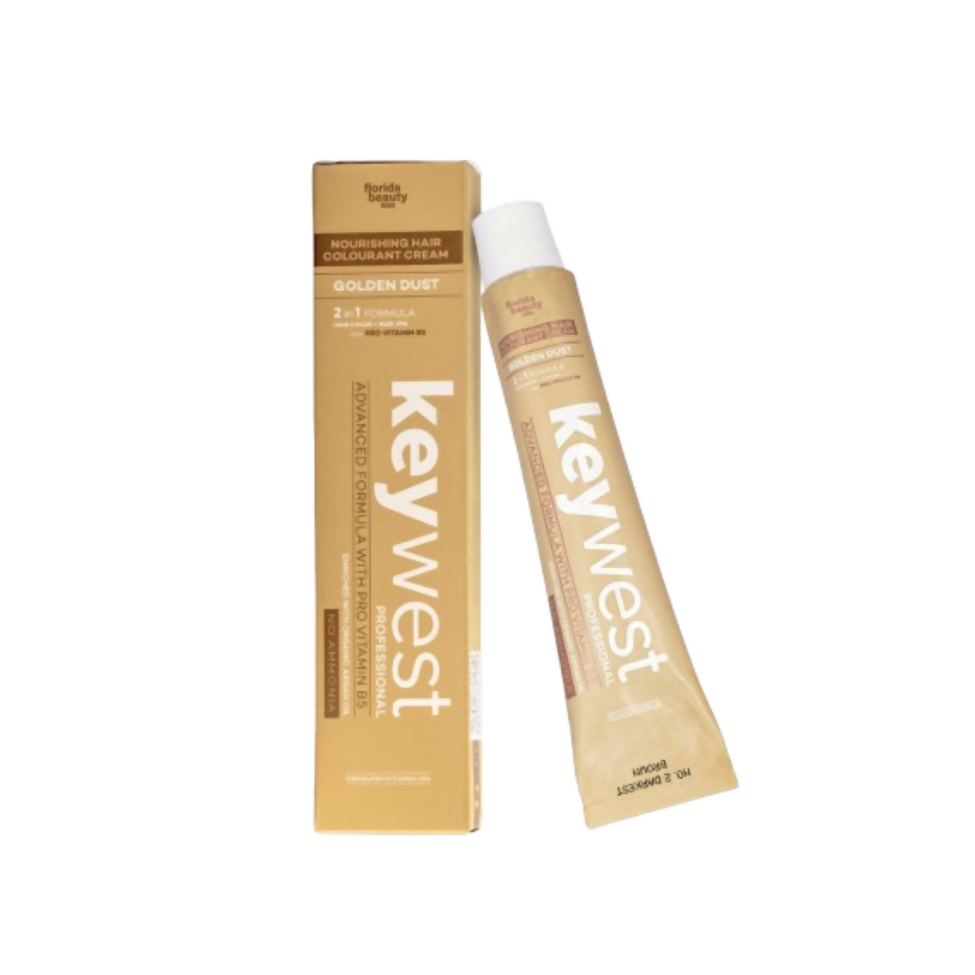 Key West hair color cream and packaging on a white background