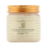Jar of Khadi Almond & Kokum Body Butter with gold lid on a white background