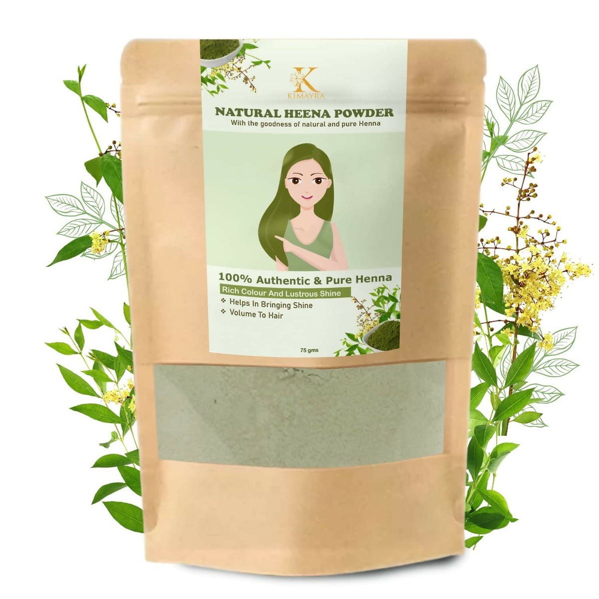 Package of natural henna powder with a label on a white background