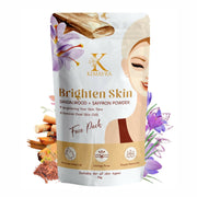 Kimayra Brighten Skin face pack packaging with sandalwood and saffron elements on a white background