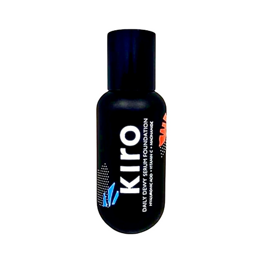 Black bottle of Kiro daily serum foundation on a white background
