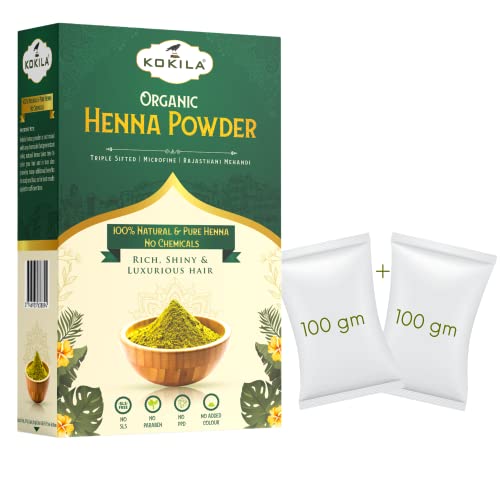 Kokila Organic Henna Powder packaging with two packets on a white background