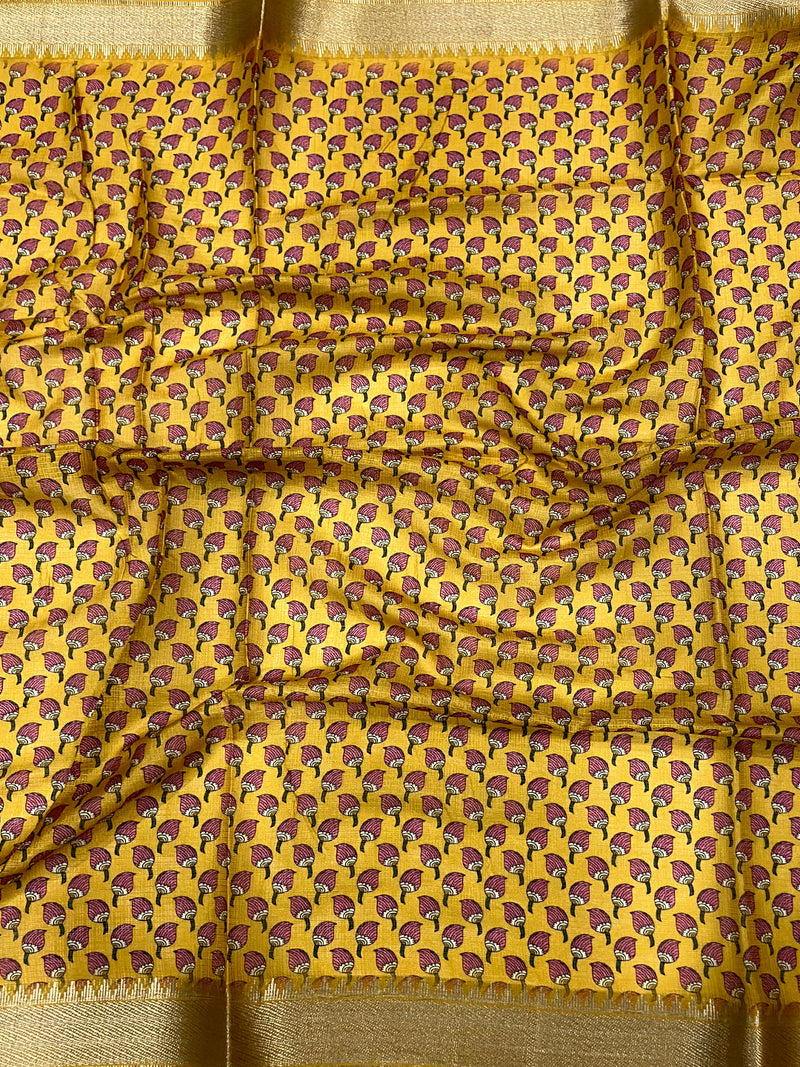 Mint Green Kota Doriya Floral Kalamkari Print Saree