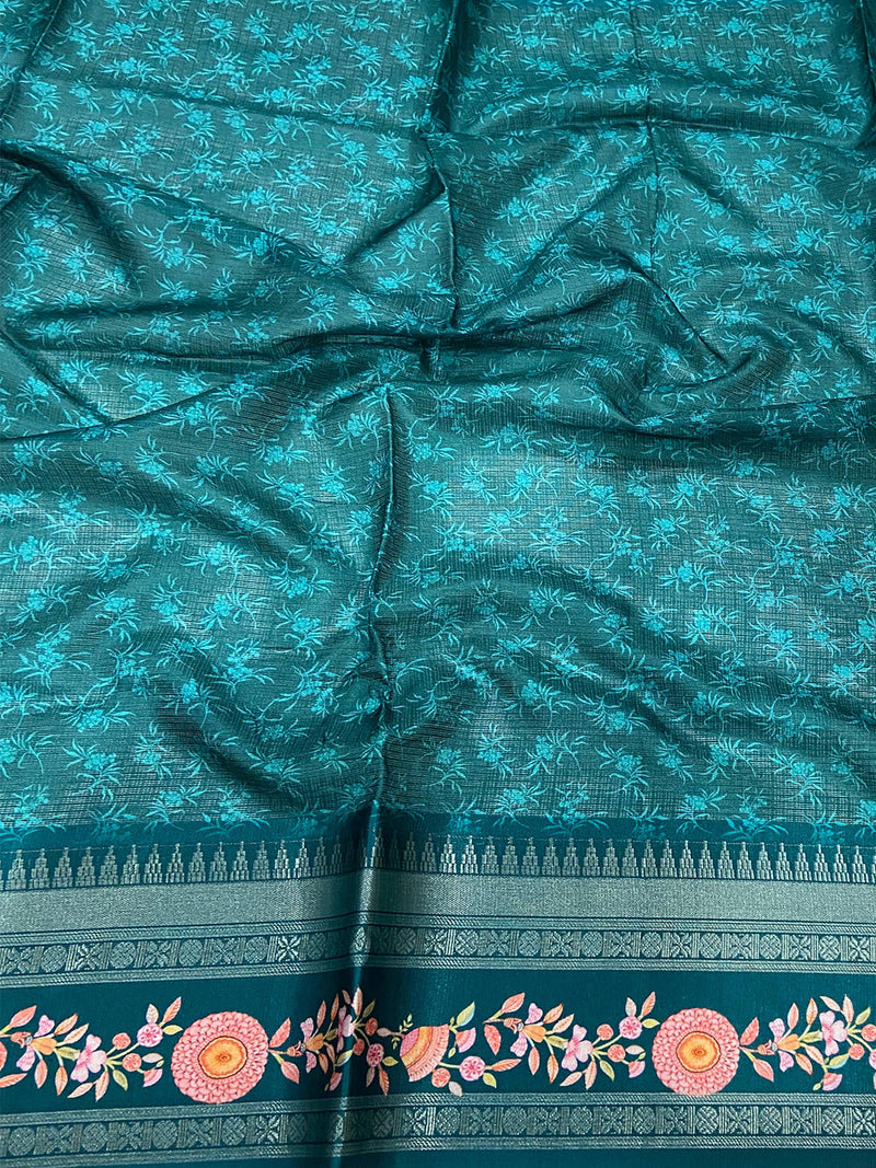 Poppy Blue Kota Satin Border Saree