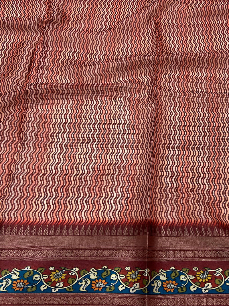 Rust Red Kota Satin Border Saree