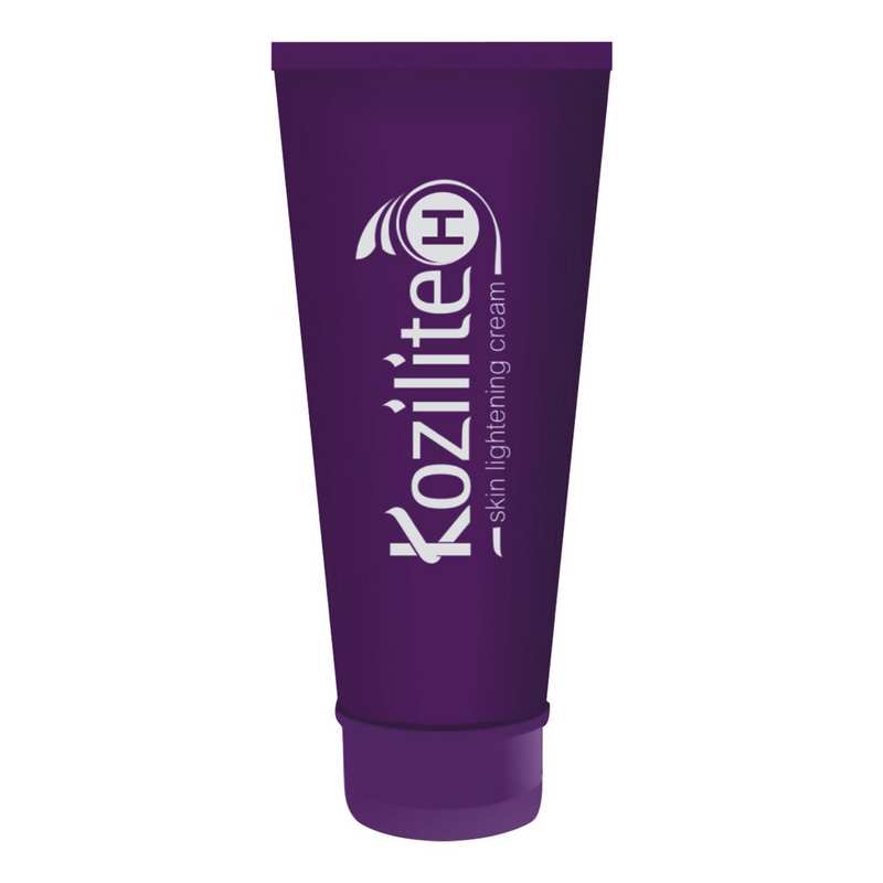 Purple tube of Kozilite skin lightening cream on a white background