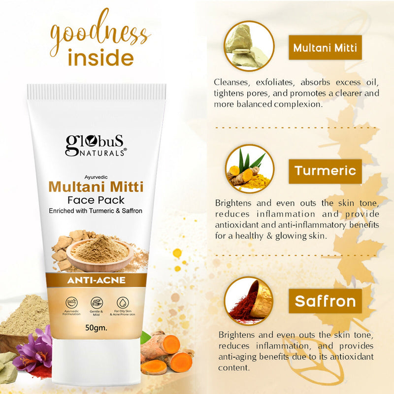 Globus Naturals Anti Acne Multani Mitti Face Pack, For Oily & Acne Prone Skin