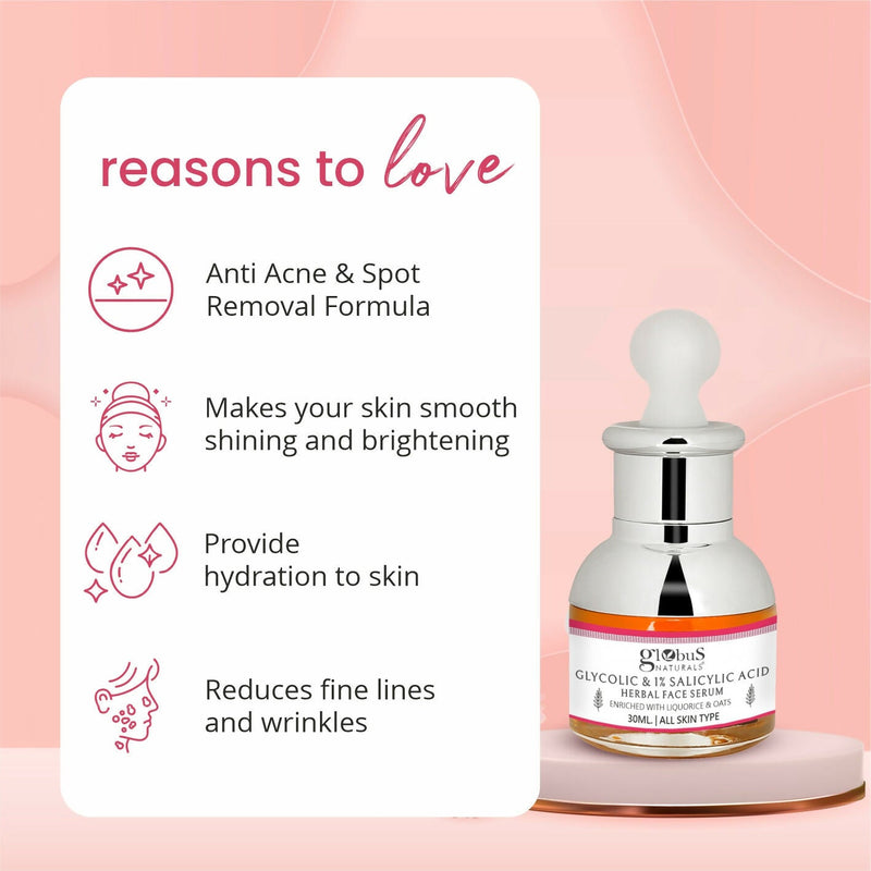 Globus Naturals Glycolic & 1% Salicylic Acid Anti Acne Face Serum