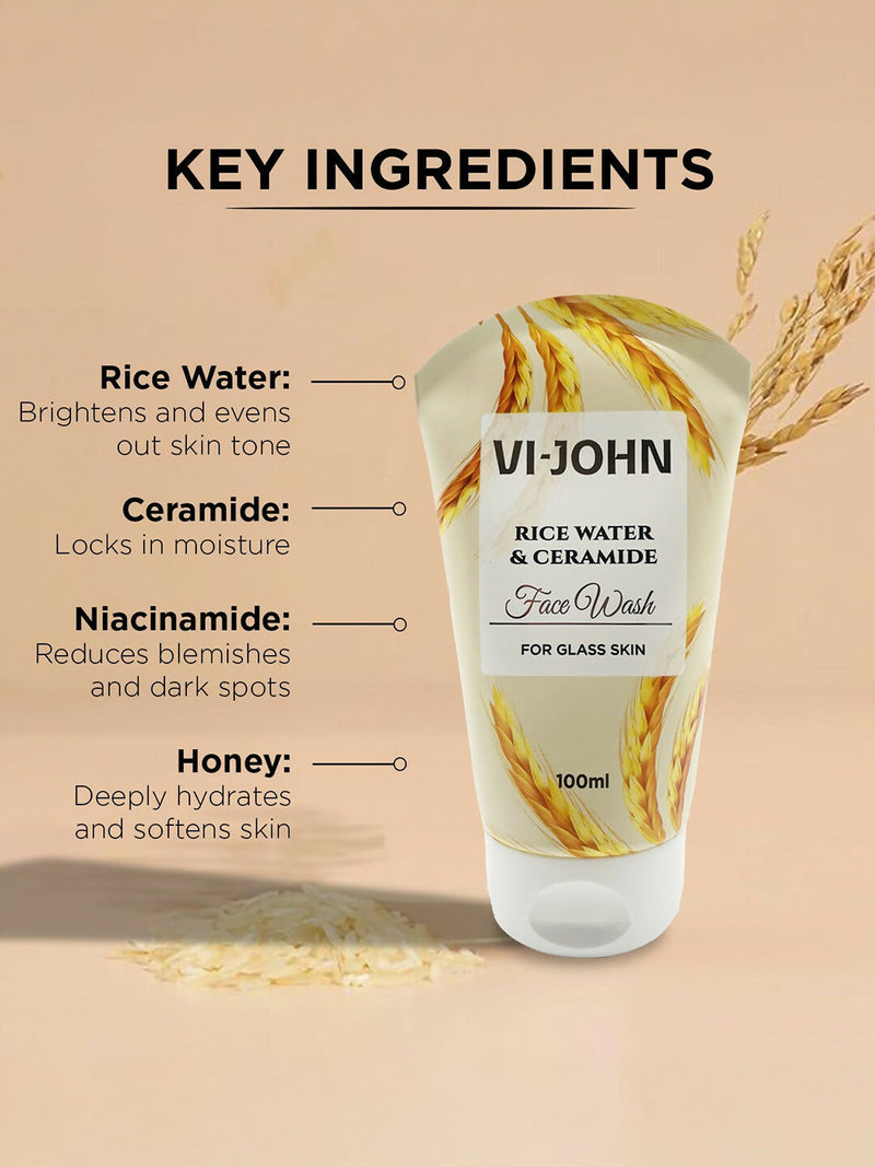 VI-JOHN Rice Water & Ceramide Face Wash For Glass Skin Deep Skin Clean