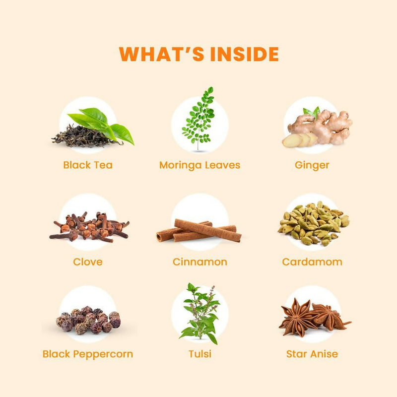 Auric Kadak Moringa Masala Tea - Black Tea from Assam & Darjeeling with Real Spices (Cardamom, Ginger, Black Pepper)