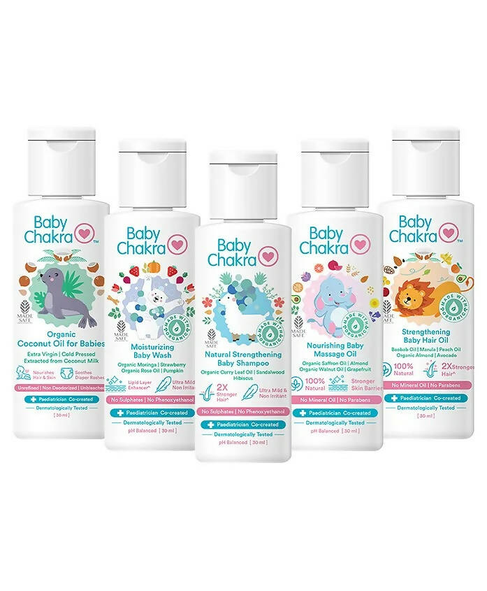 BabyChakra Wash, Shampoo, Massage Oil Hair Oil & Coconut Oil for Babies Combo