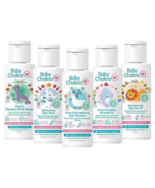 BabyChakra Wash, Shampoo, Massage Oil Hair Oil & Coconut Oil for Babies Combo